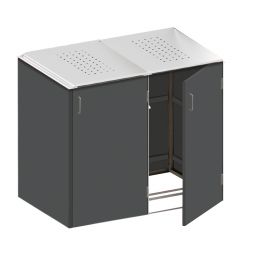 Binto Mülltonnenbox 2er-Box HPL-Schiefer Edelstahl-Klappdeckel Mülltonnenverkleidung für Behälter bis max. 240 Liter