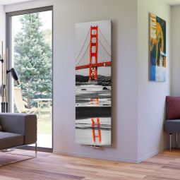 Ximax Raumheizkörper Design Heizkörper P1 Plan Print Golden Gate Bridge vertikal Eleganter Designheizkörper mit 50 mm Mittelanschluss, glatte bedruckte Front mit der Golden Gate Bridge
