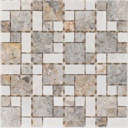 Wellker Natursteinmosaik Multiformat Marmor Gold Vein / Milky White 30,5x30,5 cm Mosaikfliesen Für Innenbereich, Feuchtraum, Wand geeignet