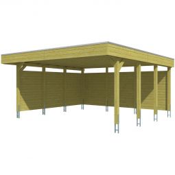 Skan Holz Doppelcarport Friesland mit Seitenwänden und Rückwand Imprägniert Unterstand Abmessungen (BxT) 557x555 cm, imprägniertes Nadelholz , Pfostenstärke 11,5x11,5cm