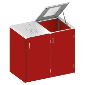 Binto-Mülltonnenbox-2er-Box-HPL-Rot-Edelstahl-Klappdeckel-1